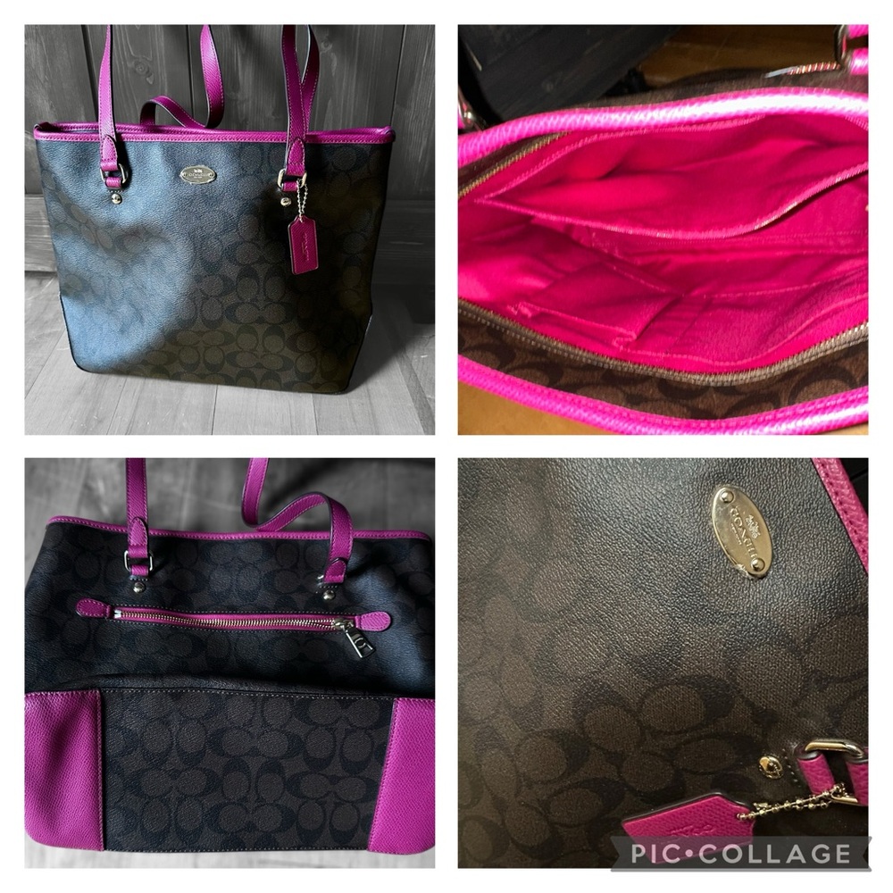 Coach Signature Tote Bag - Black and Pink